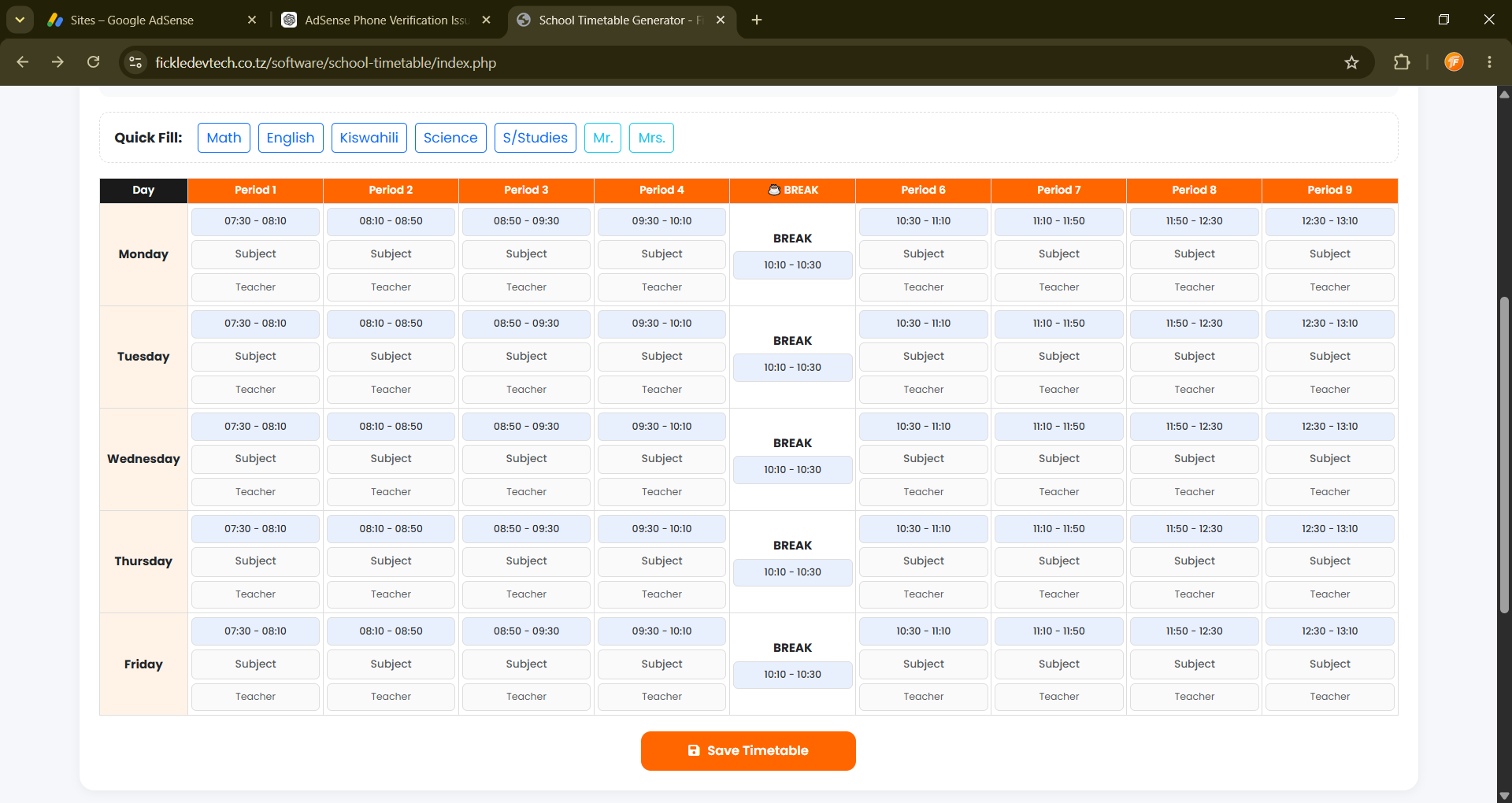 schedule Time table